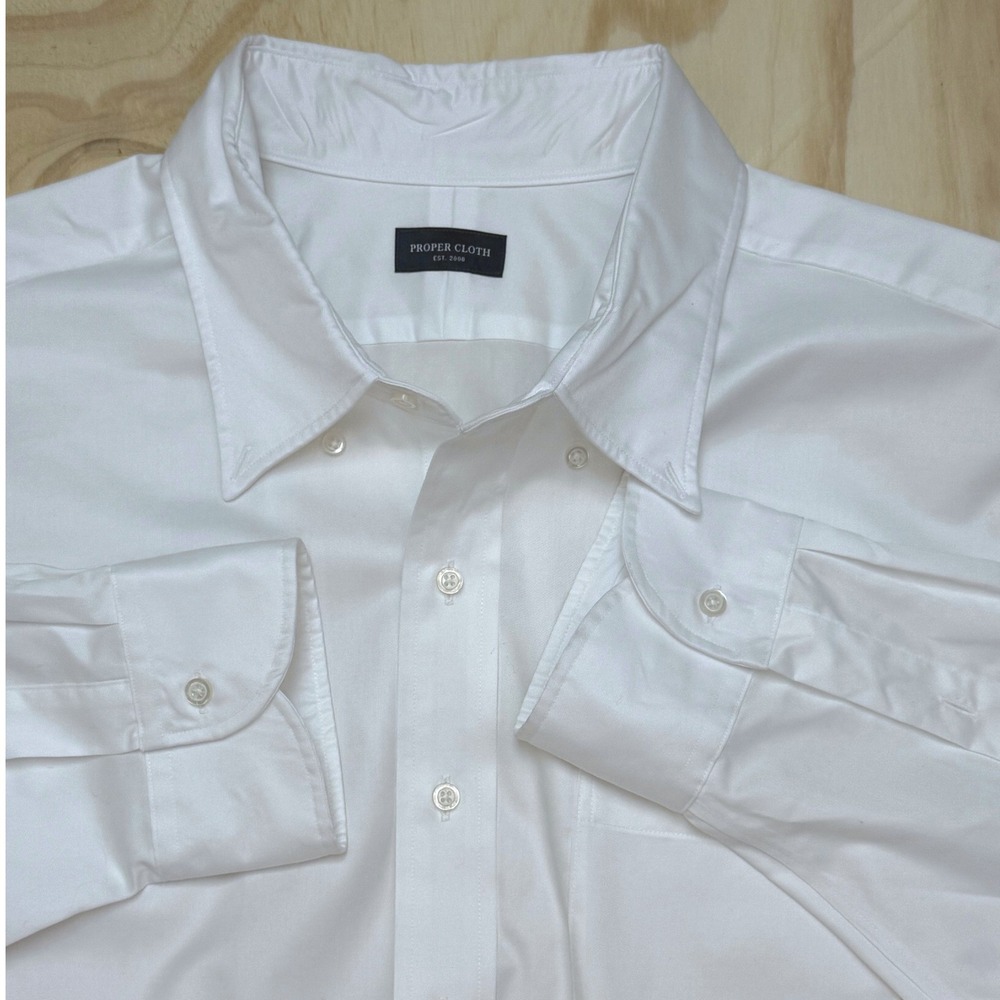 Proper Cloth Mens White Boro Button Down Dress Shirt 19.4 x 37 Big & Tall